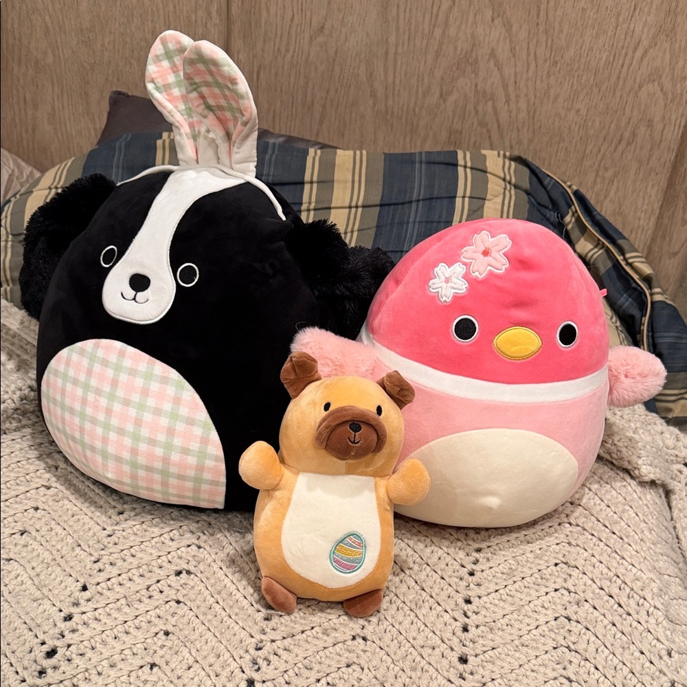 Squishmallows Plush Trio - Black, Pink, and Tan